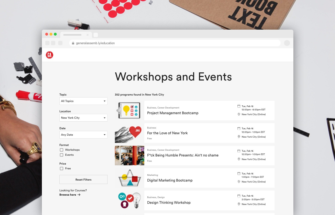 The Event and Workshop Browsing Experience